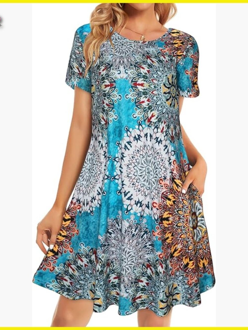 Floral T-Shirt Dress Casual Boho Chic Summer Loose Fit Flowy Pockets Sundress
